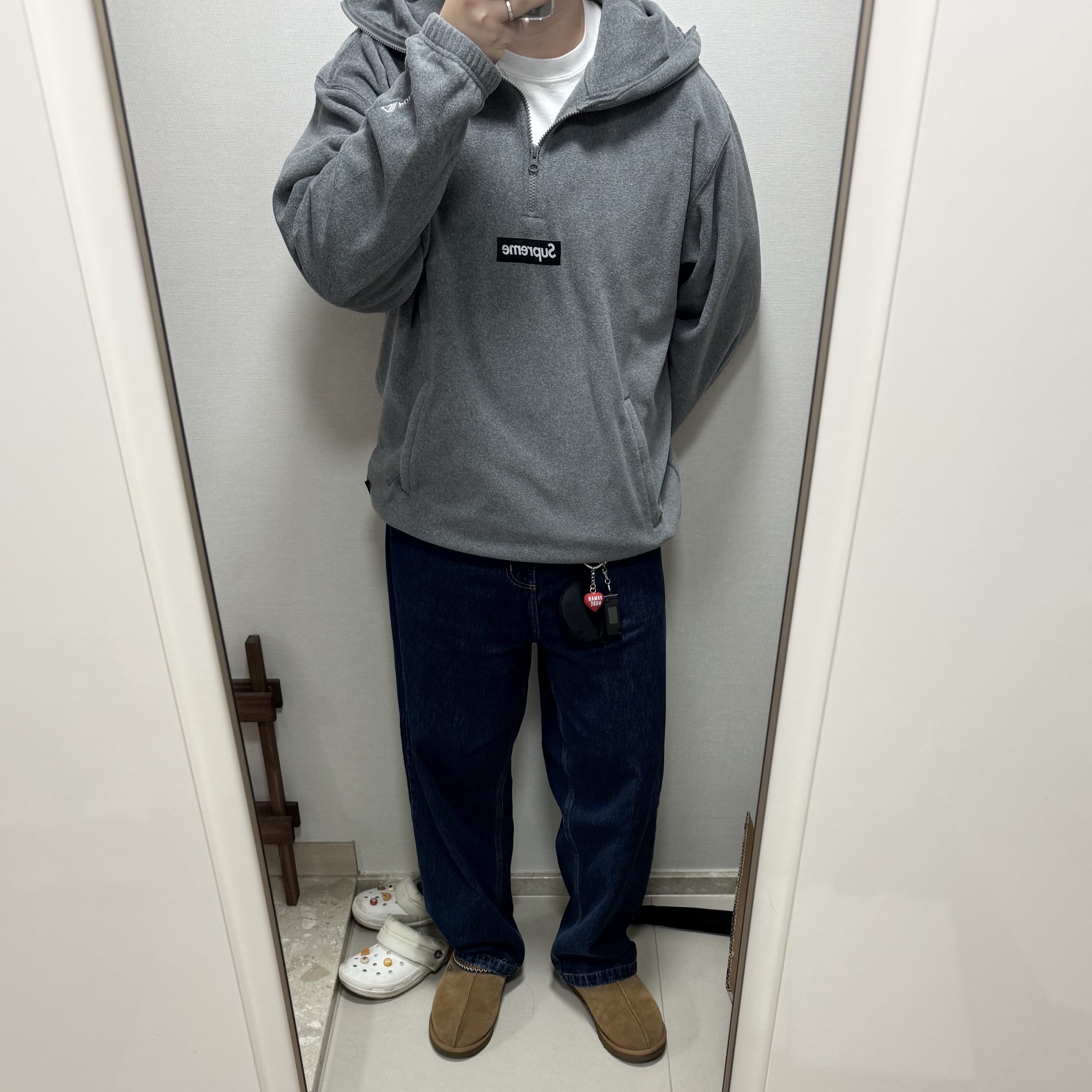 Supreme Polartec Face Mask Half Zip Hooded Sweatshirt Grey - 25FW, Kodak Charmera Key Chain Film Camera Sealed Case (1 Blind Box) 착용 스타일 - 1
