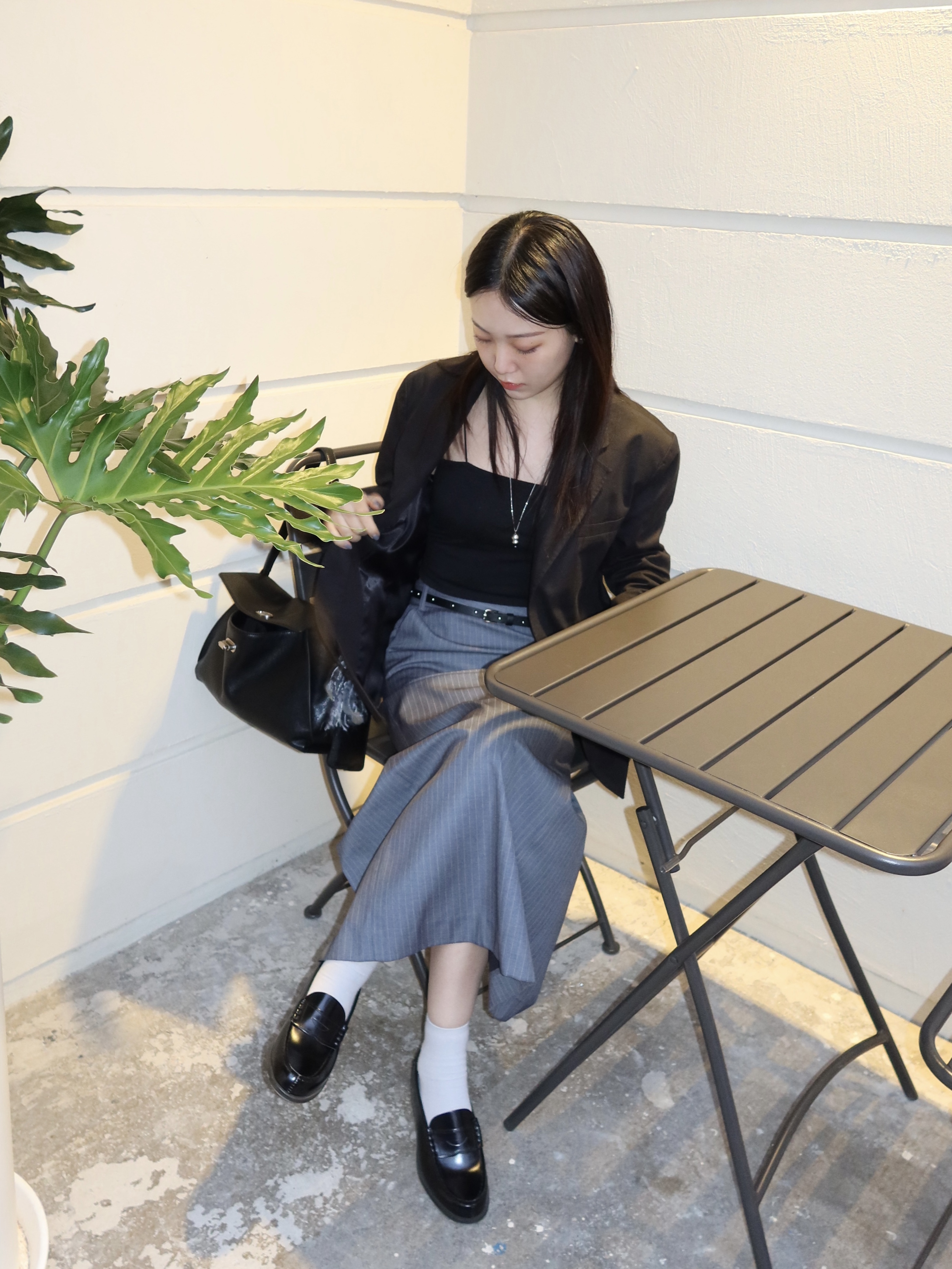 Haruta HS-304 Penny Loafer Black 착용 스타일 - 4