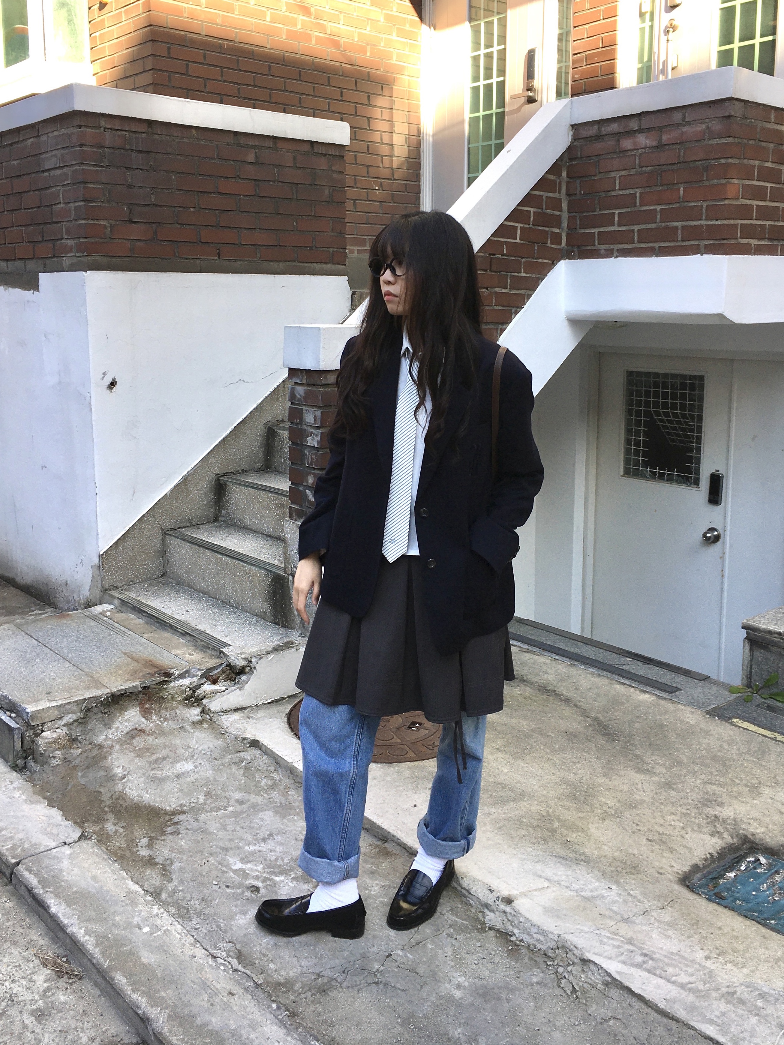 Haruta HS-304 Penny Loafer Black 착용 스타일 - 3