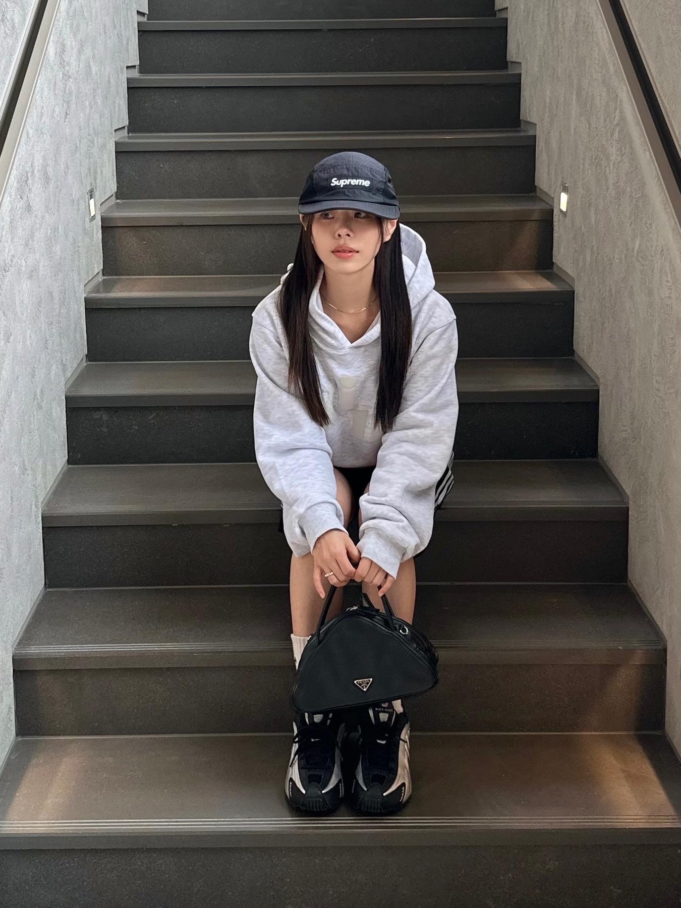 Supreme Washed Chino Twill Camp Cap Black, (W) Adidas Firebird Shorts Black - KR Sizing 착용 스타일 - 4