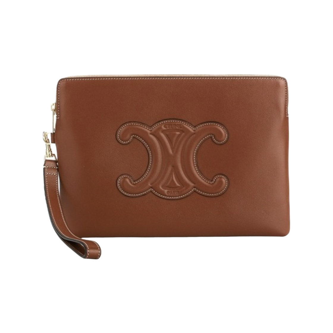 셀린느 레더 트리옹프 스무스 카프스킨 스트랩 스몰 파우치 탄(Celine Small Pouch With Strap Cuir Triomphe in Smooth Calfskin Tan) - 1