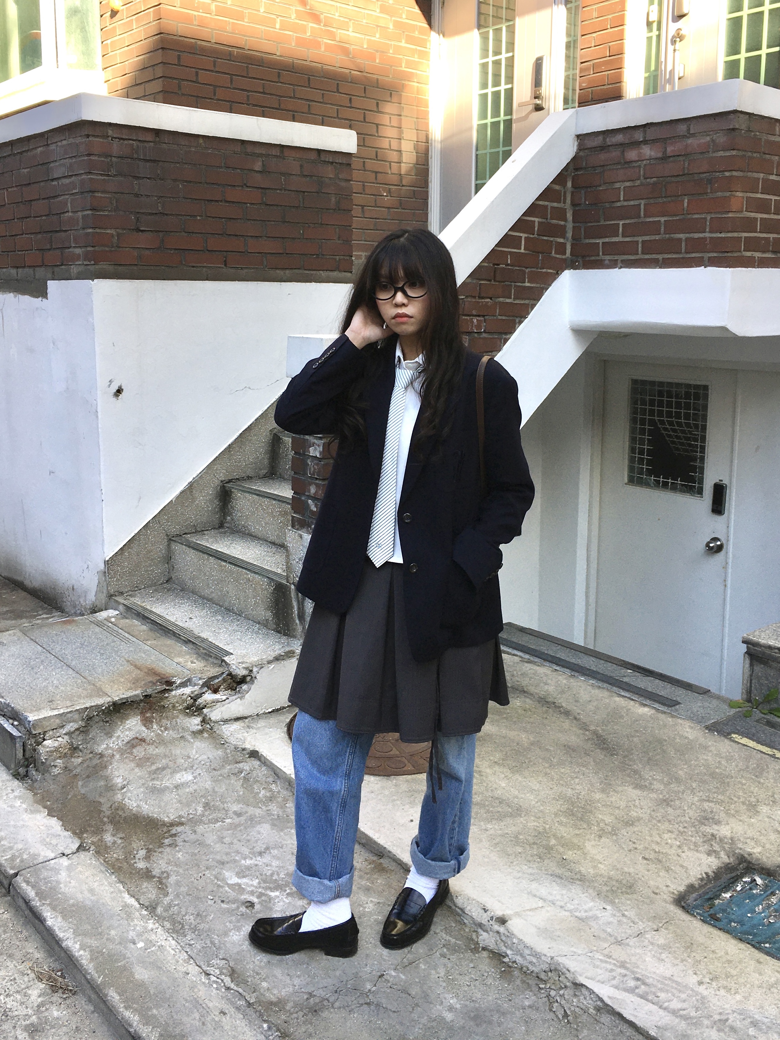 Haruta HS-304 Penny Loafer Black 착용 스타일 - 6