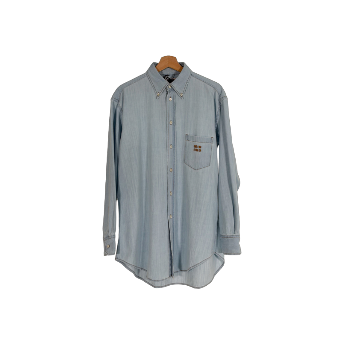 ITO23PKJC9NO Miu Miu 24SS Embroidered Logo Chambray Denim Shirt Light Blue