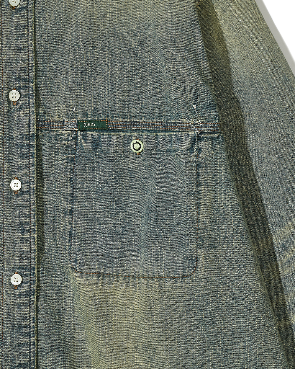 선데이세레머니 빈티지 워시드 재패니즈 데님 셔츠 - 샌드(Sunday Ceremony Vintage Washed Japanese Denim Shirt - Sand) - 4