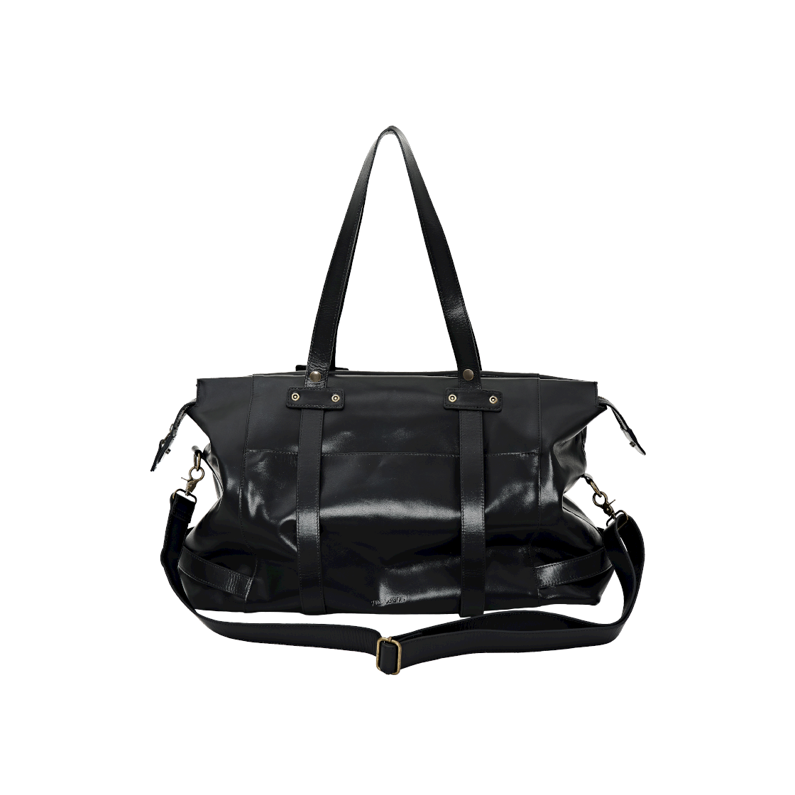 SC61BGSCB-2502BKONE Sunday Ceremony Crack Leather 2Way Tote Bag - Black