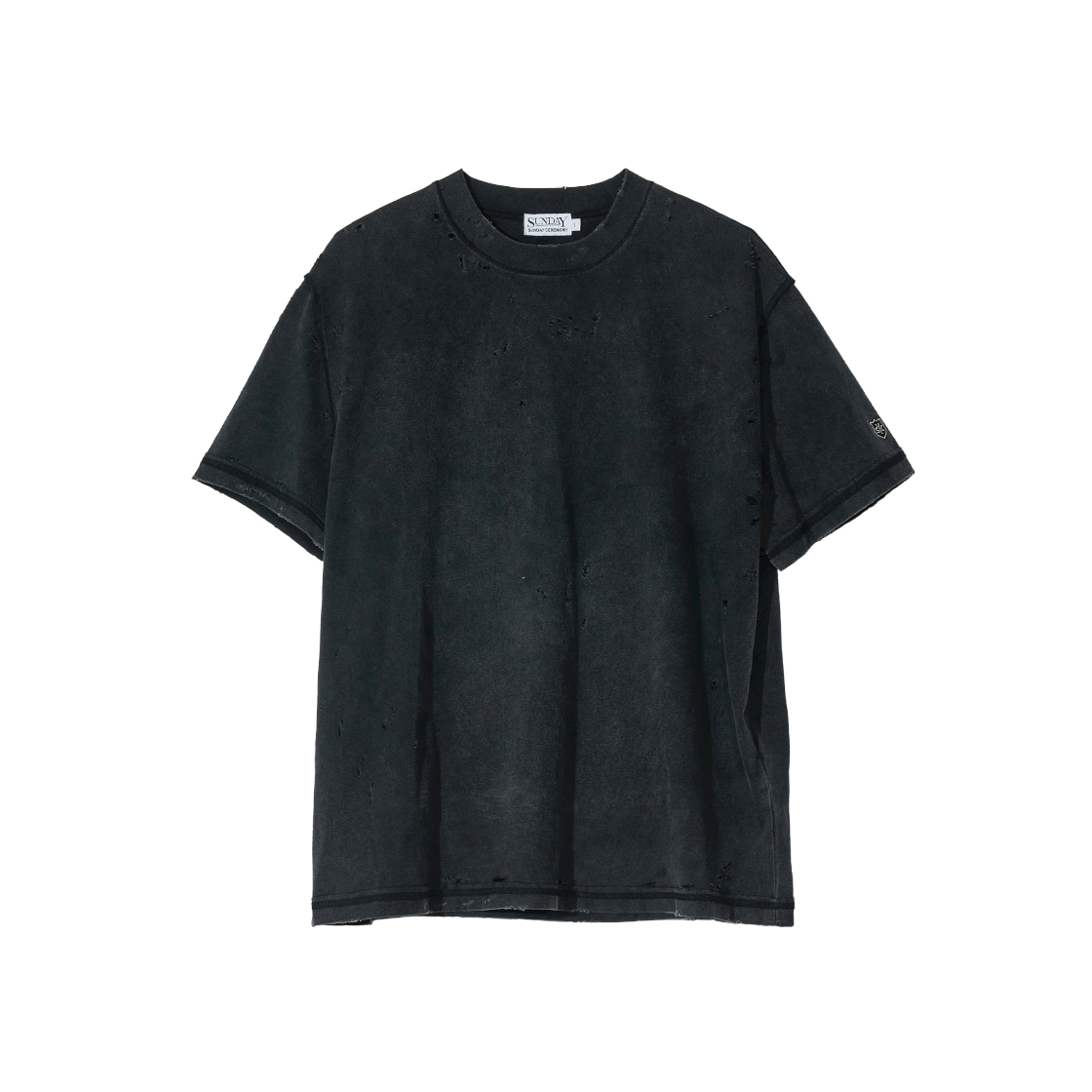 선데이세레머니 디스트레스 워시드 데미지 티 - 블랙(Sunday Ceremony Distressed Washed Damage Tee - Black)