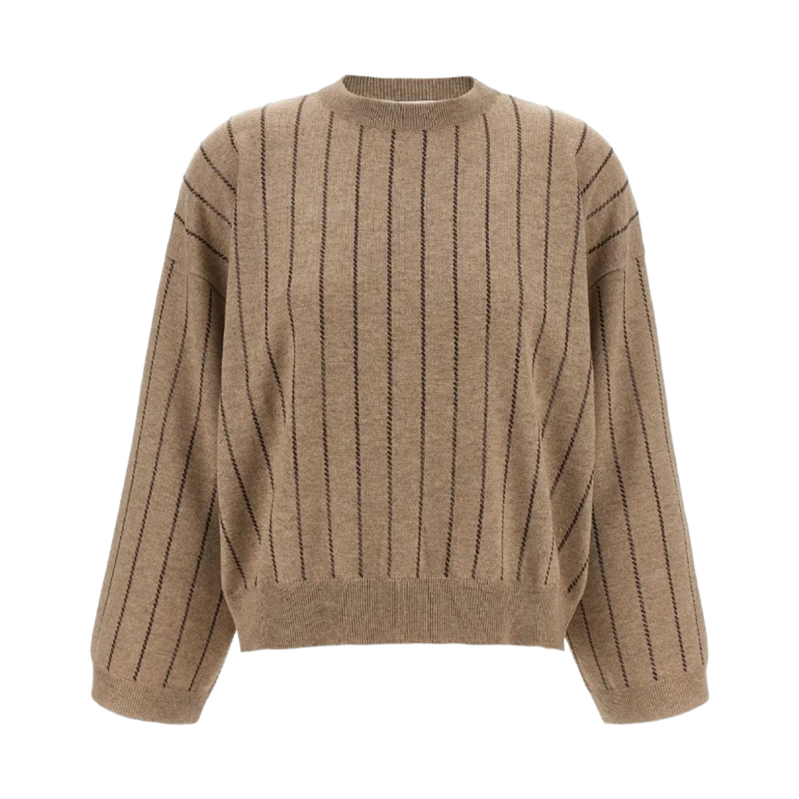 M12215100P-C077 (W) Brunello Cucinelli Striped Sequin Cashmere Sweater Beige