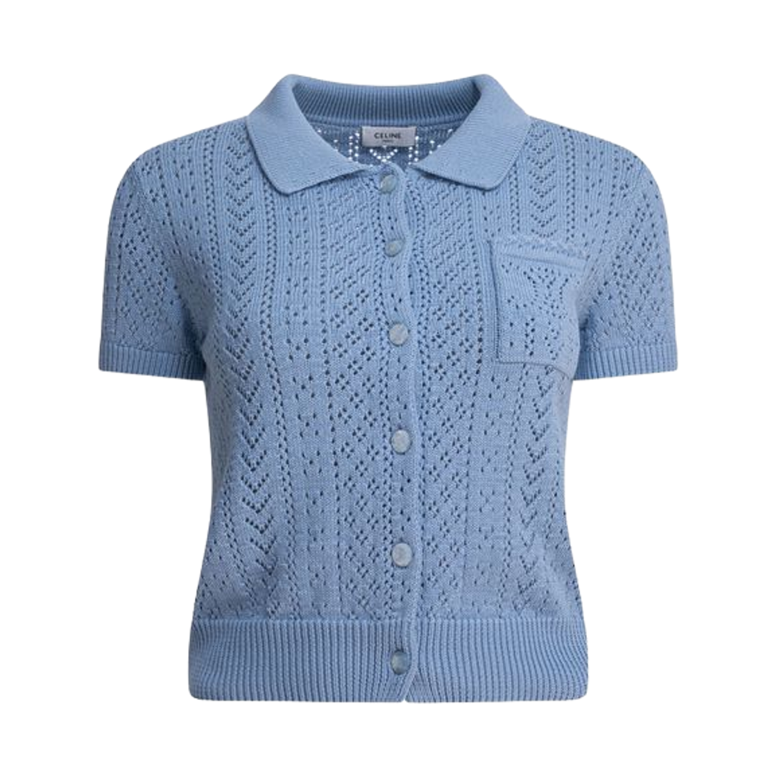 RV0N2307V-07UB (W) Celine Short Sleeved Cotton Cardigan Baby Blue