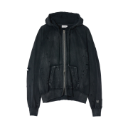 Sunday Ceremony Distressed Washed Hoodie Zip-Up - Black