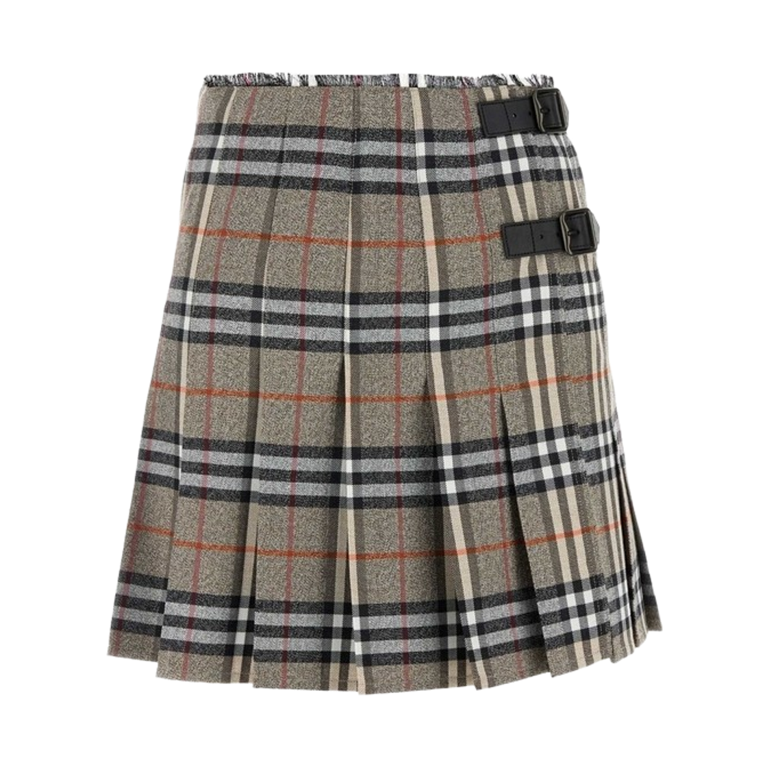 (W) 버버리 체크 플리츠 프린지 웨이스트 미니 스커트 그레이((W) Burberry Check Pleats Fringe Waist Mini Skirt Grey) - 1