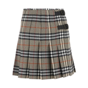 (W) Burberry Check Pleats Fringe Waist Mini Skirt Grey
