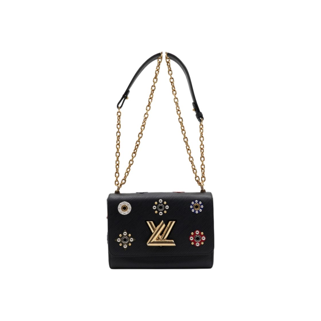 ITGH4QQBNJGM Louis Vuitton M54217 Black Epi Limited Edition Twist MM Gold Chain Shoulder Bag/Crossbody