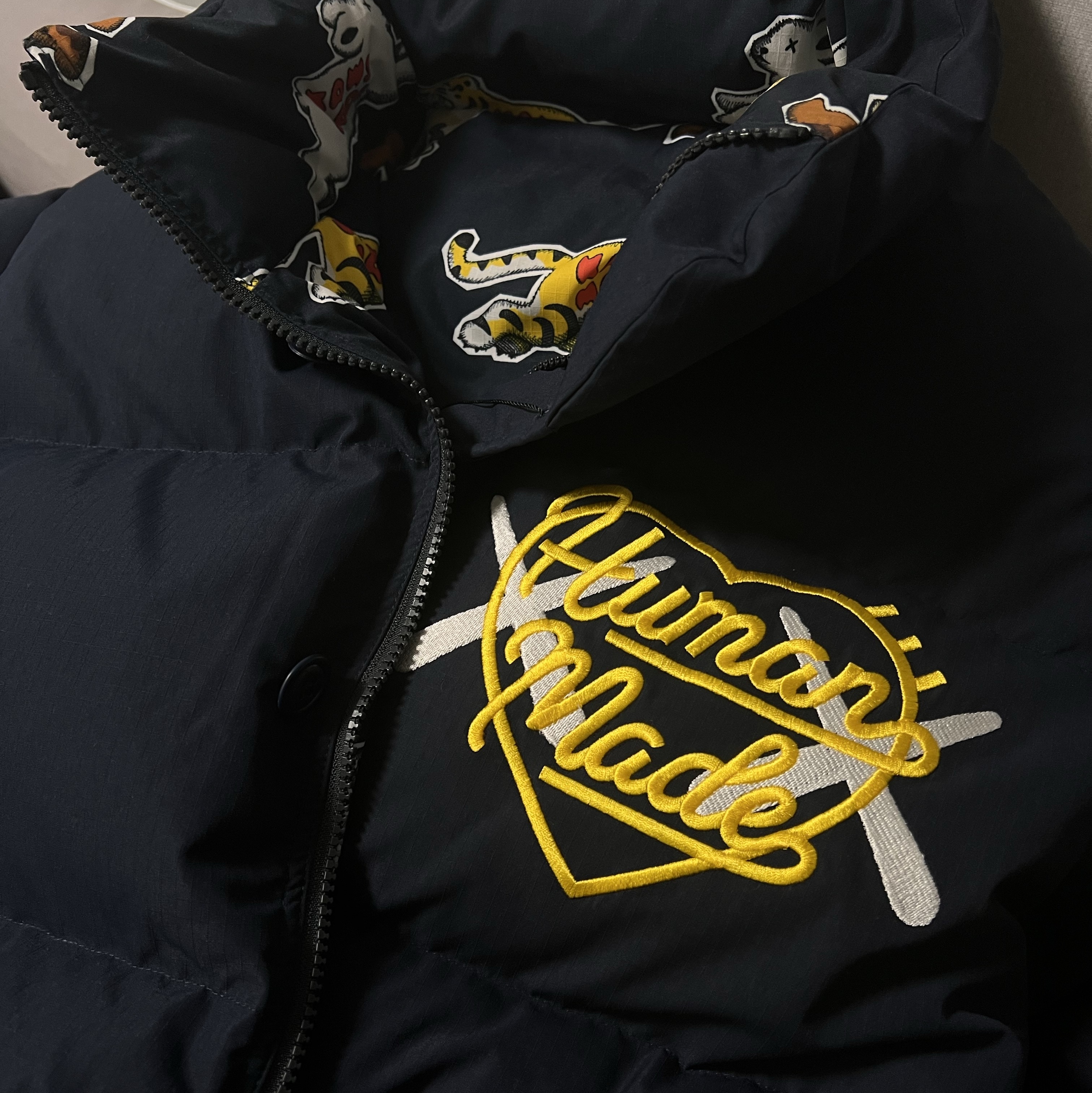 Human Made x Kaws Down Jacket Navy, Human Made x Kaws Denim Work Jacket #1 Indigo 착용 스타일 - 2