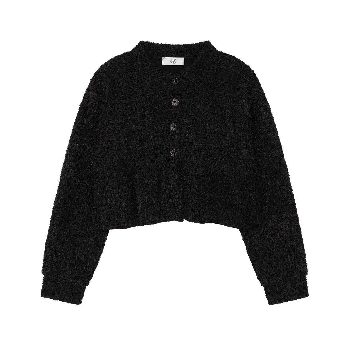 WTC024 UGLYSHADOW Boucle Ruffle Knit Cardigan Black