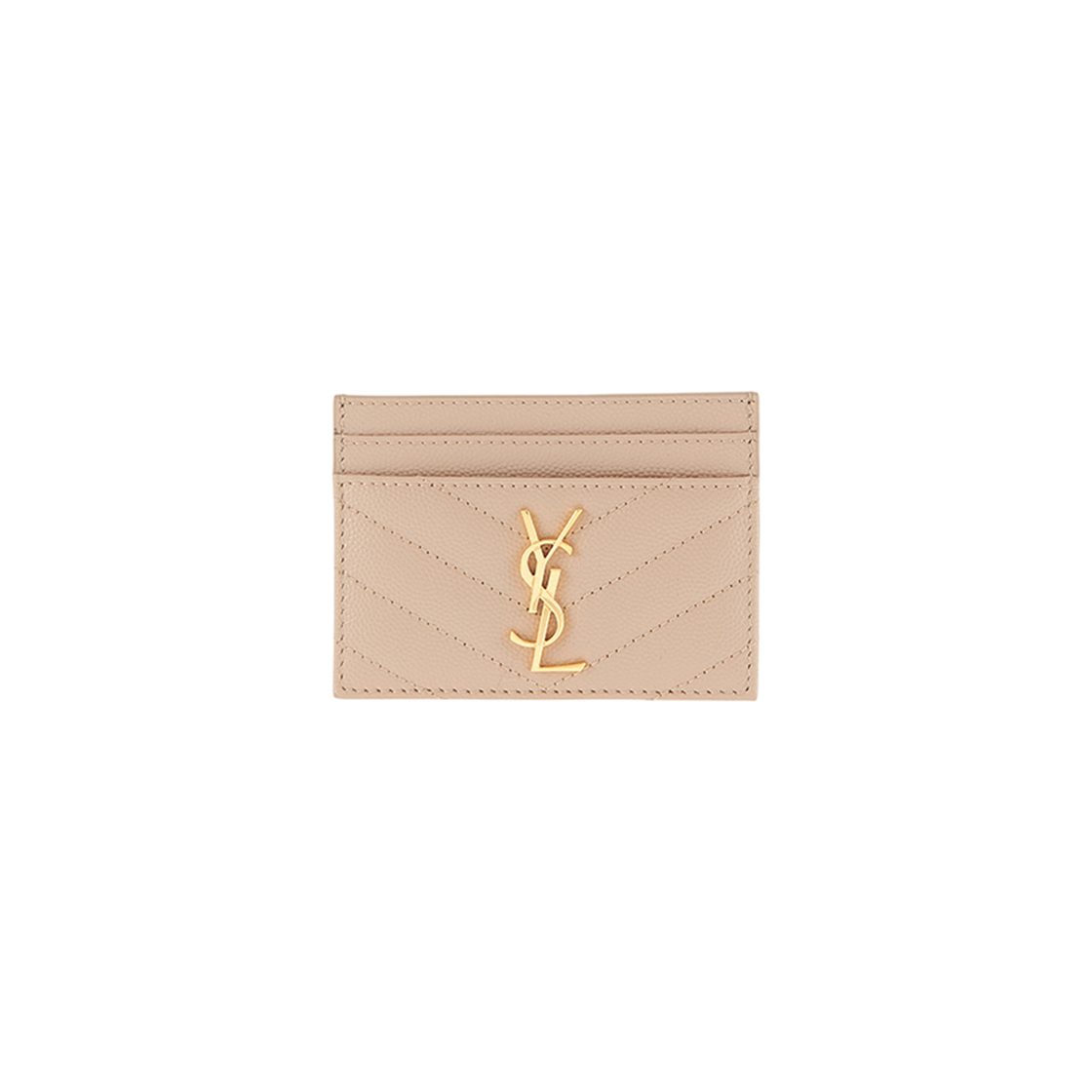 423291 BOW01 2721 [13% 쿠폰] Saint Laurent Cassandre Matelasse Card Case in Grain De Poudre Embossed Leather Dark Beige