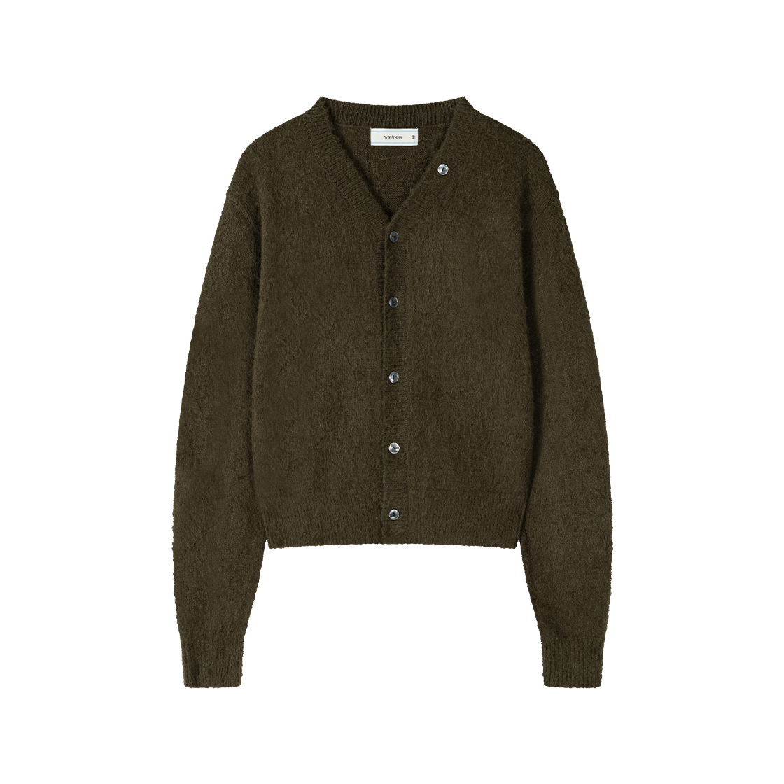 웨이비니스 버튼 포인트 브이넥 가디건 소프트 카키(Waviness Button Point V-neck Cardigan Soft Khaki)