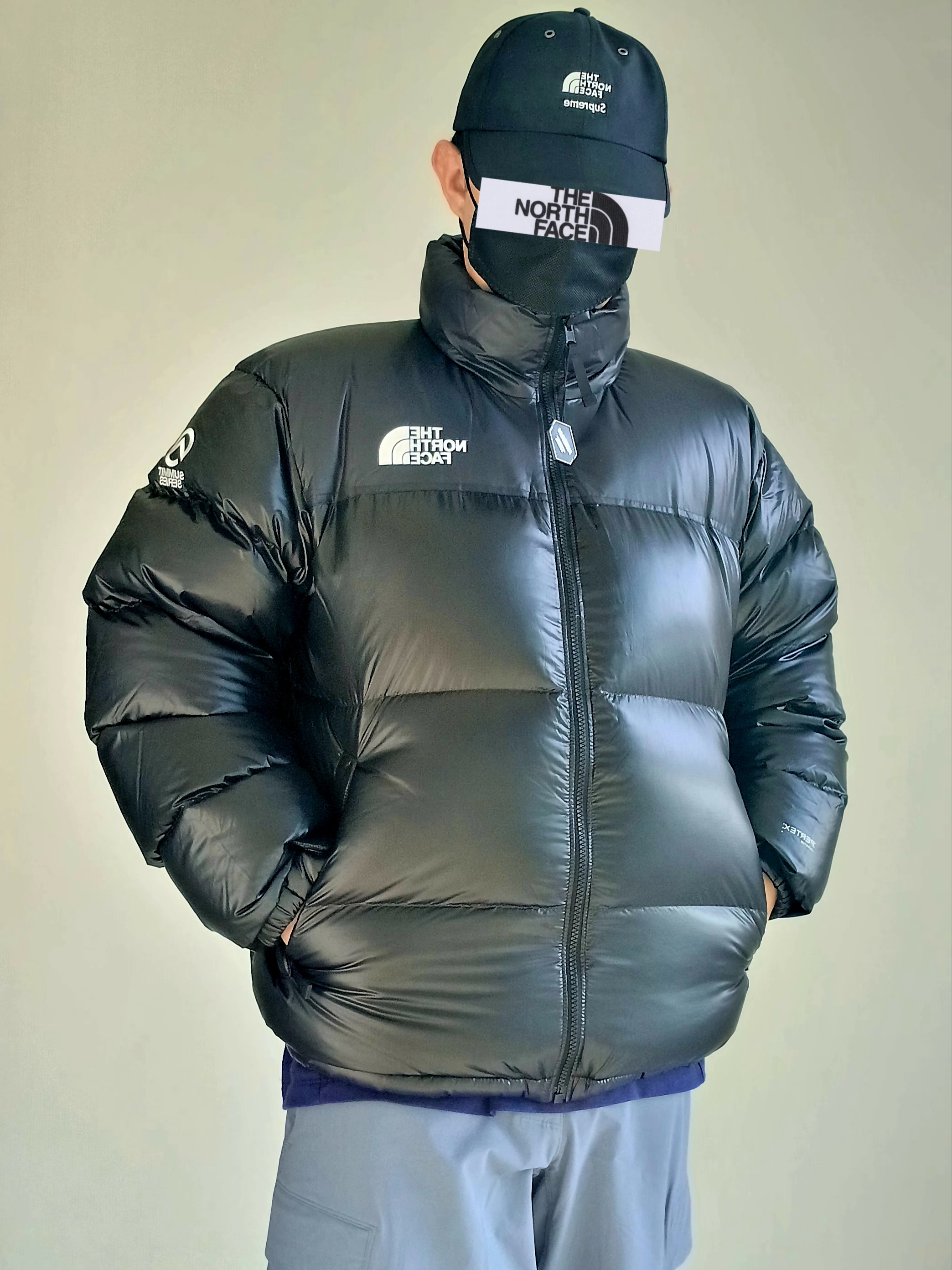 Supreme x The North Face Split 6-Panel Black - 24SS, The North Face Quantum Nuptse RDS Jacket Black 착용 스타일 - 2