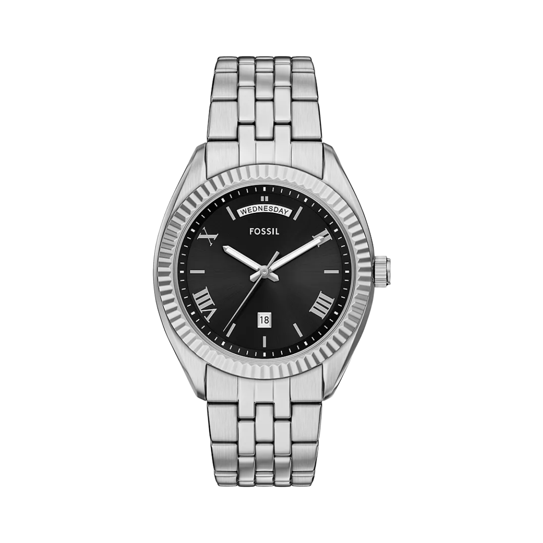 파슬 캠벨 쿼츠 쓰리핸드 데이데이트 42mm 스테인리스 스틸 블랙 실버(Fossil Campbell Quartz Three-Hand Day-Date 42mm Stainless Steel Black Silver)