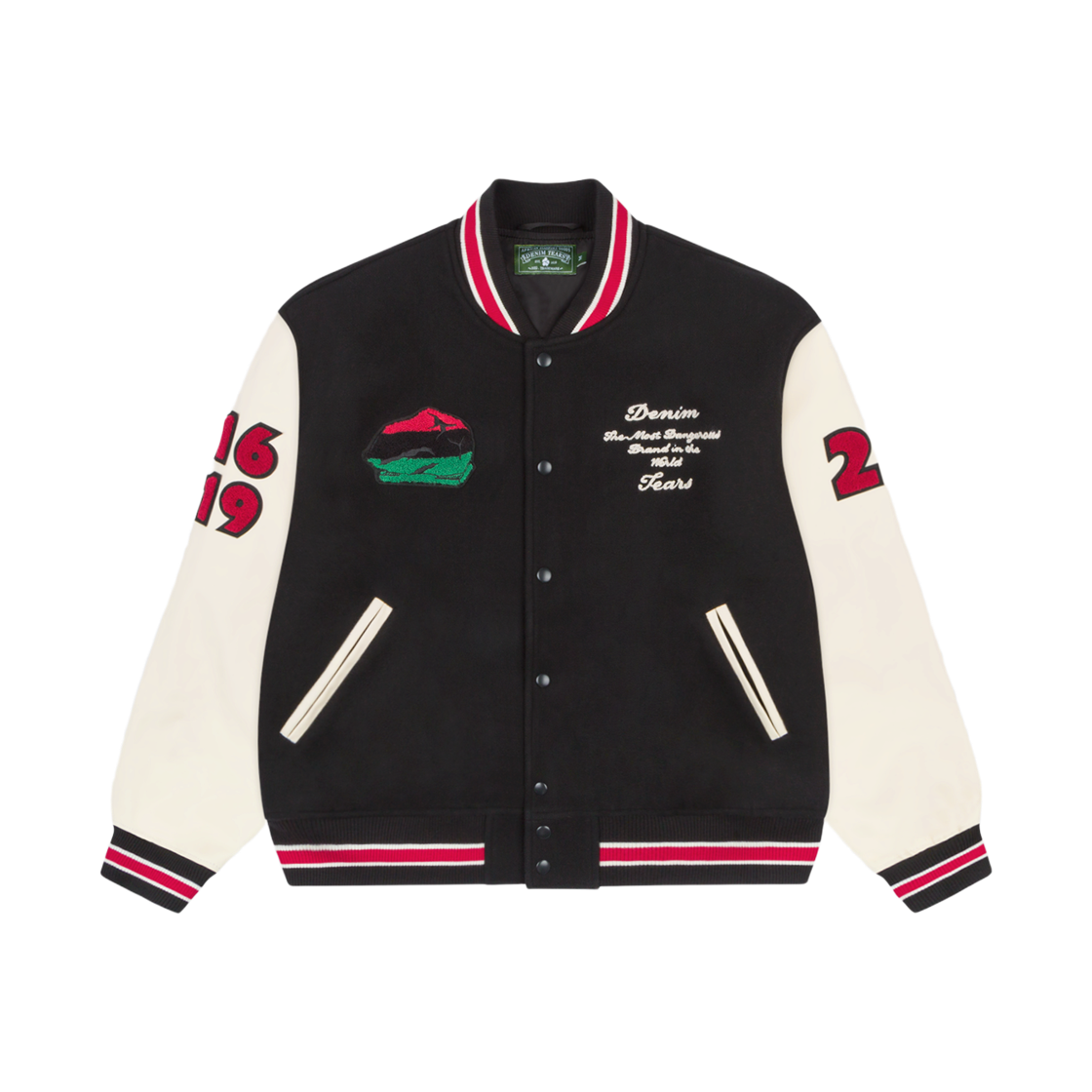 - Denim Tears Peace Wreath Varsity Jacket Black White