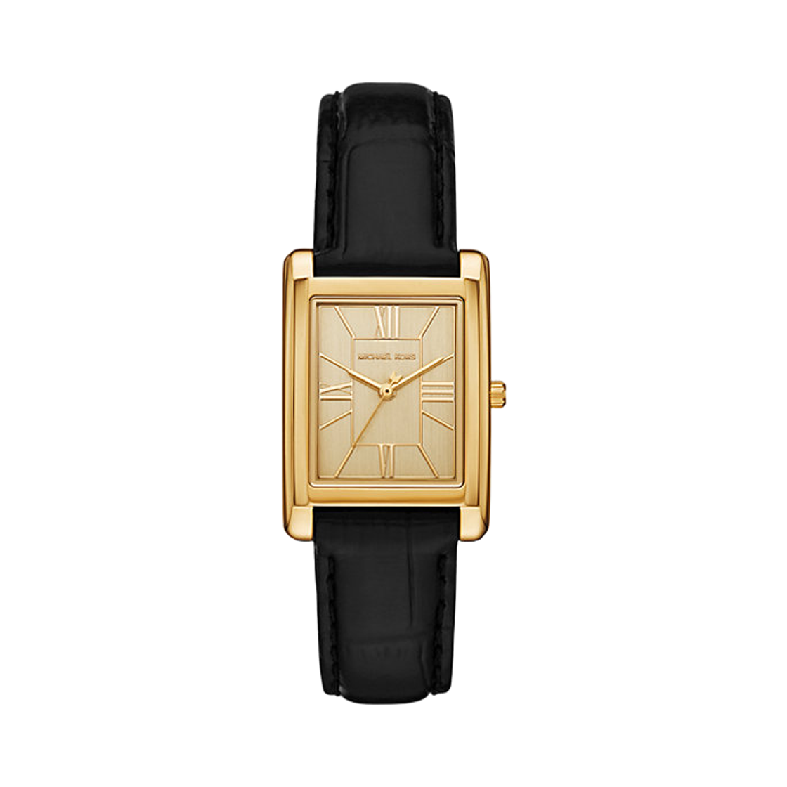 (W) 마이클 코어스 에섹스 쿼츠 쓰리핸드 36.5mm 크로커다일 엠보스드 레더 워치 골드 블랙((W) Michael Kors Essex Quartz Three-Hand 36.5mm Crocodile Embossed Leather Watch Gold Black)