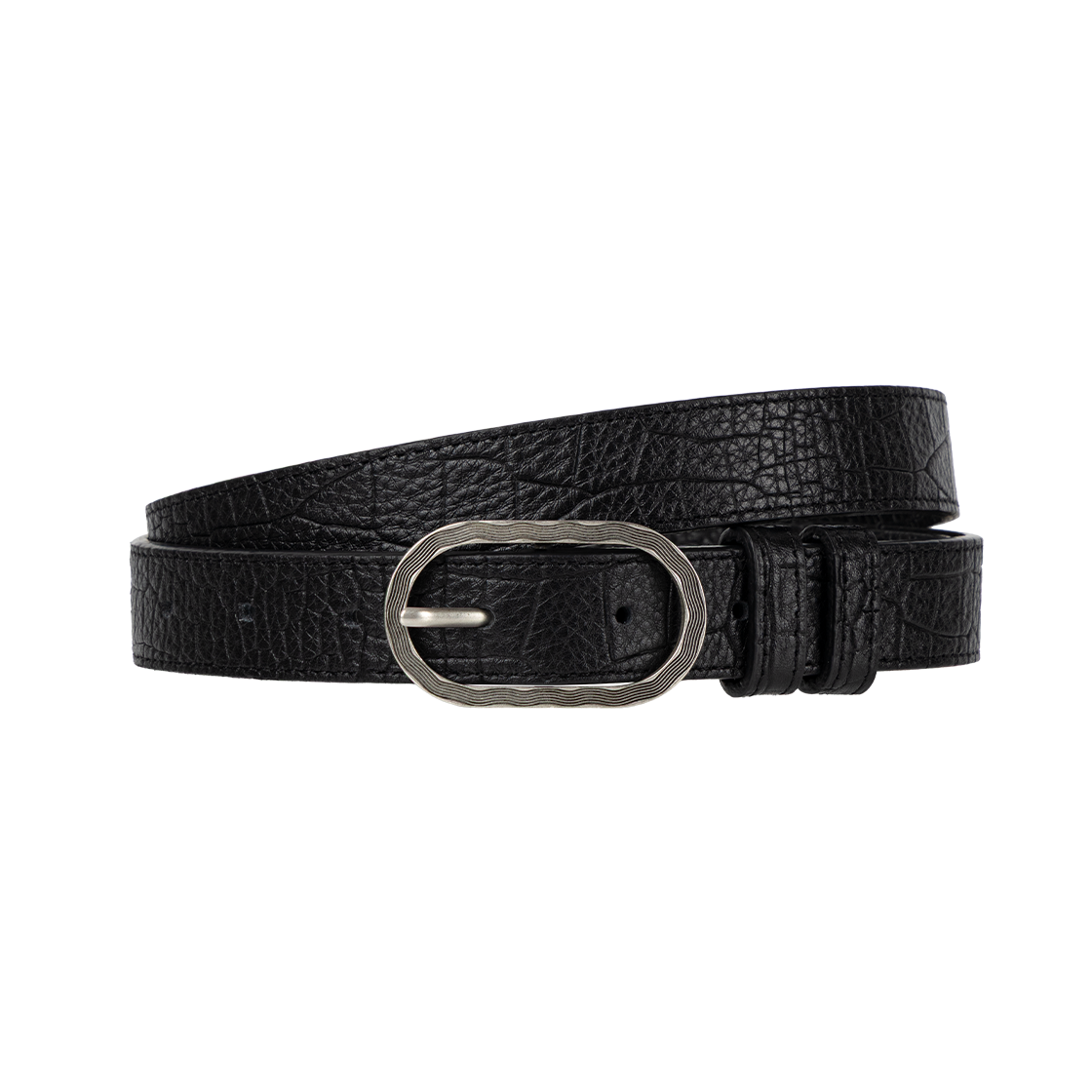 웨이비니스 릿지 루프 레더 벨트 실버(Waviness Ridge Loop Leather Belt Silver)