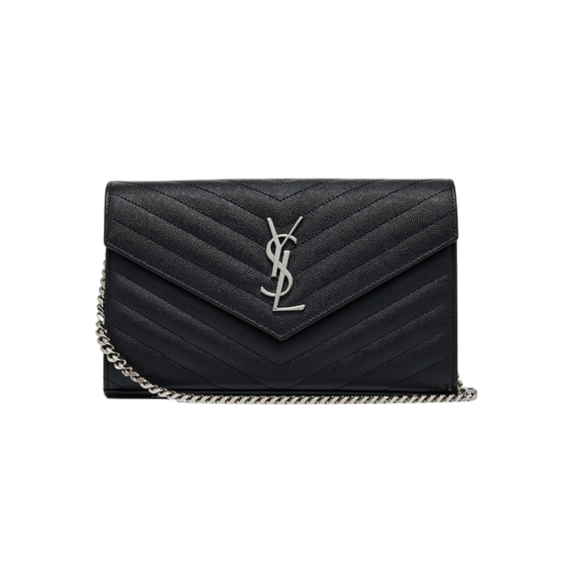 377828 BOW02 1000 [13% 쿠폰] Saint Laurent Cassandre Matelasse Chain Wallet in Grain de Poudre Embossed Leather Black