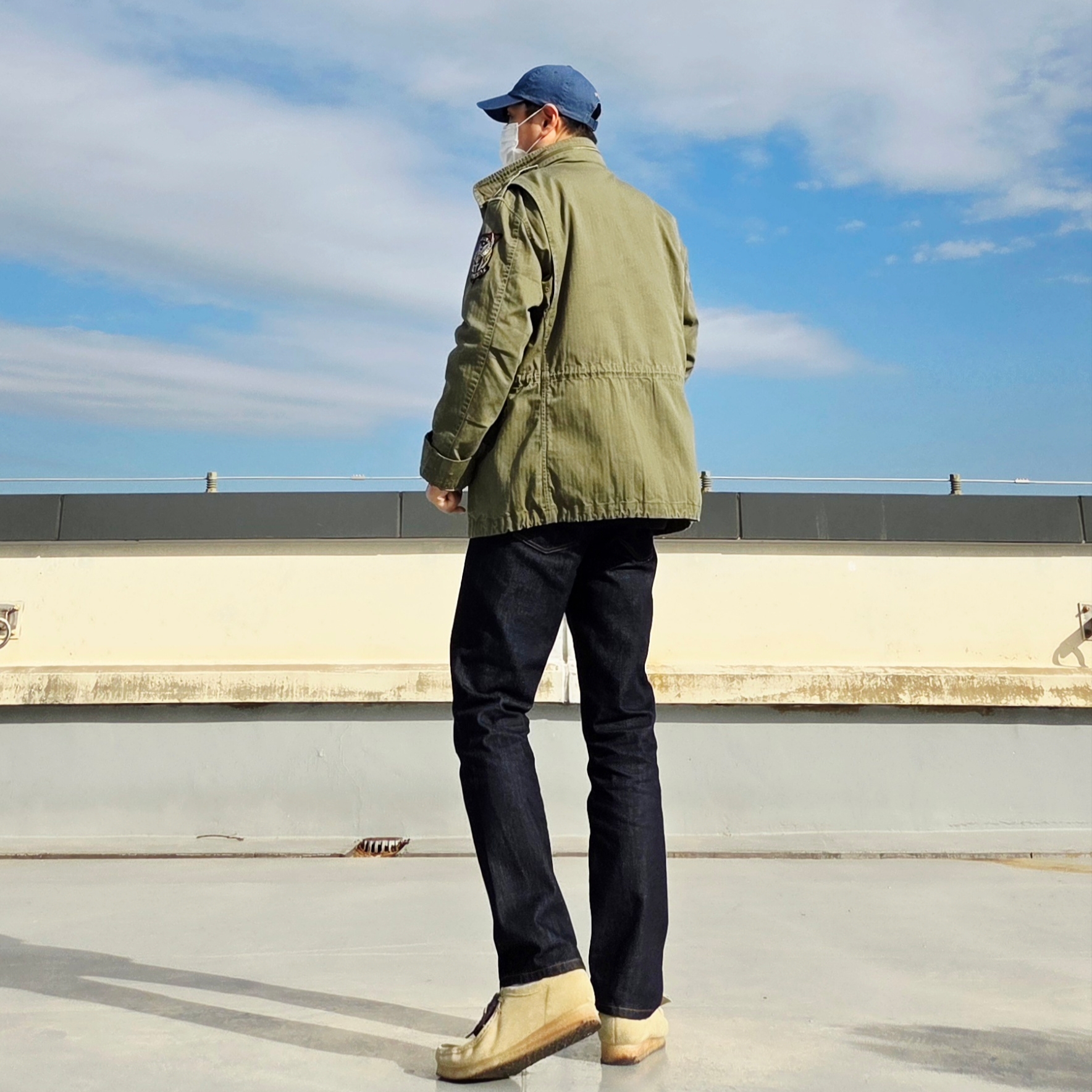 [20% 적립] Polo Ralph Lauren Iconic Herringbone Field Jacket Olive Mountain - 25SS, Clarks Wallabee Maple Suede 착용 스타일 - 4