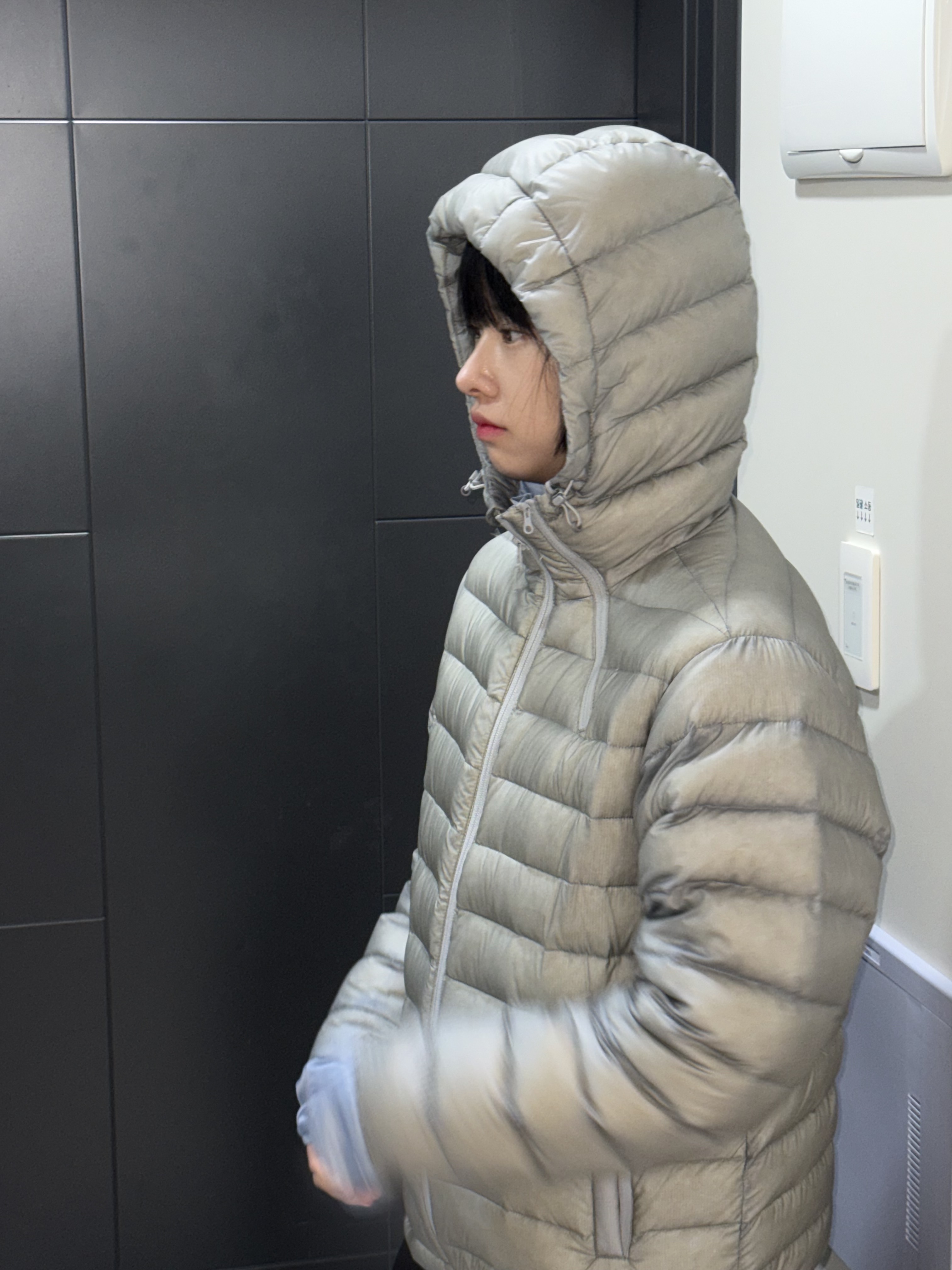 Sansan Gear Suffix Puffer Jacket Grey - 25FW, Sansan Gear Suffix Puffer Jacket Grey_25FW 착용 스타일 - 1