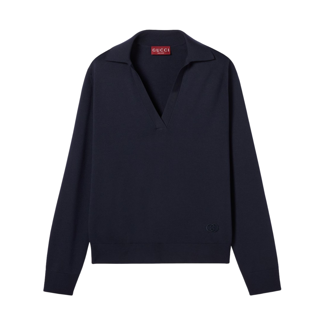 793883-XKFA8-4215 (W) Gucci Extra Fine Wool Polo Top Navy