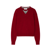 Waviness Henley Over V-neck Knit Red Grey