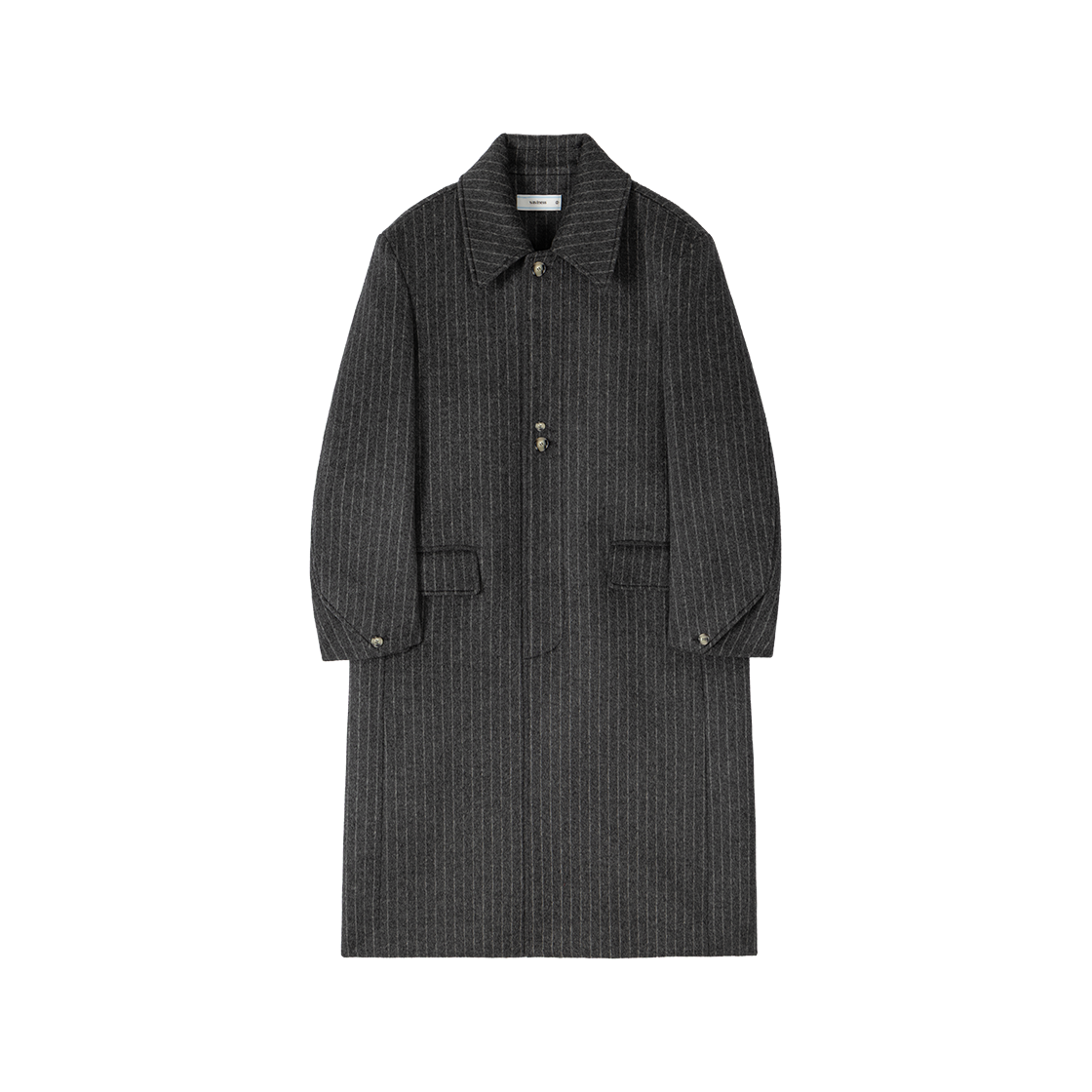 웨이비니스 버튼 포인트 스트라이프 맥 롱 코트 그레이(Waviness Button Point Stripe Mac Long Coat Grey)