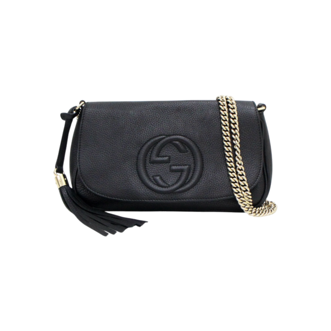 IT875KCS2CLE Gucci Soho Black Leather Crossbody Bag with Gold Chain