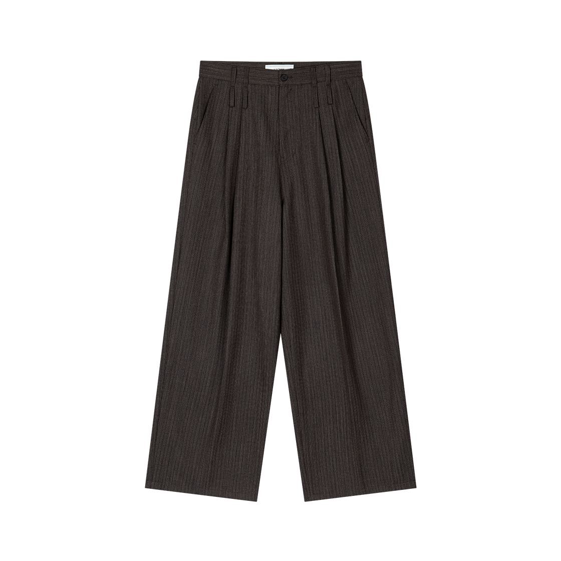 웨이비니스 백 레더 신치백 투 턱 트라우저 브라운 스트라이프(Waviness Back Leather Cinch Back Two Tuck Trousers Brown Stripe)