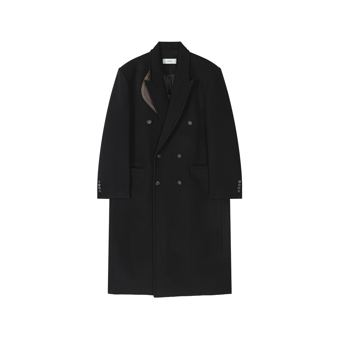 웨이비니스 카라 베이스 레더 더블 롱 코트 블랙(Waviness Collar-Base Leather Double Long Coat Black)