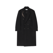 Waviness Collar-Base Leather Double Long Coat Black