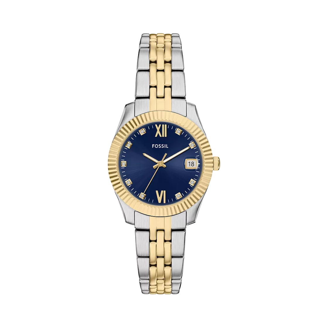 ES5443 Fossil Scarlette Three-Hand Quartz 32mm Two-Tone Stainless Steel Blue Silver Gold