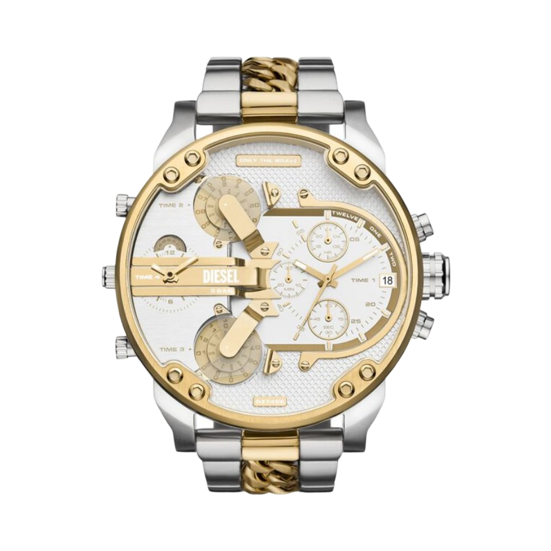 디젤 Dz7486 미스터 대디 2.0 쿼츠 투톤 57mm 스테인리스 스틸 실버 골드(Diesel Dz7486 Mr. Daddy 2.0 Quartz Two-Tone 57mm Stainless Steel Silver Gold)