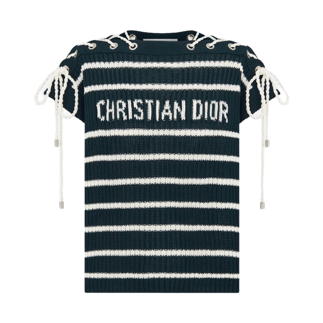 544S48A7042-X5883 (W) Dior Dioriviera Lace-Up Sleeve Sweater Navy Blue White