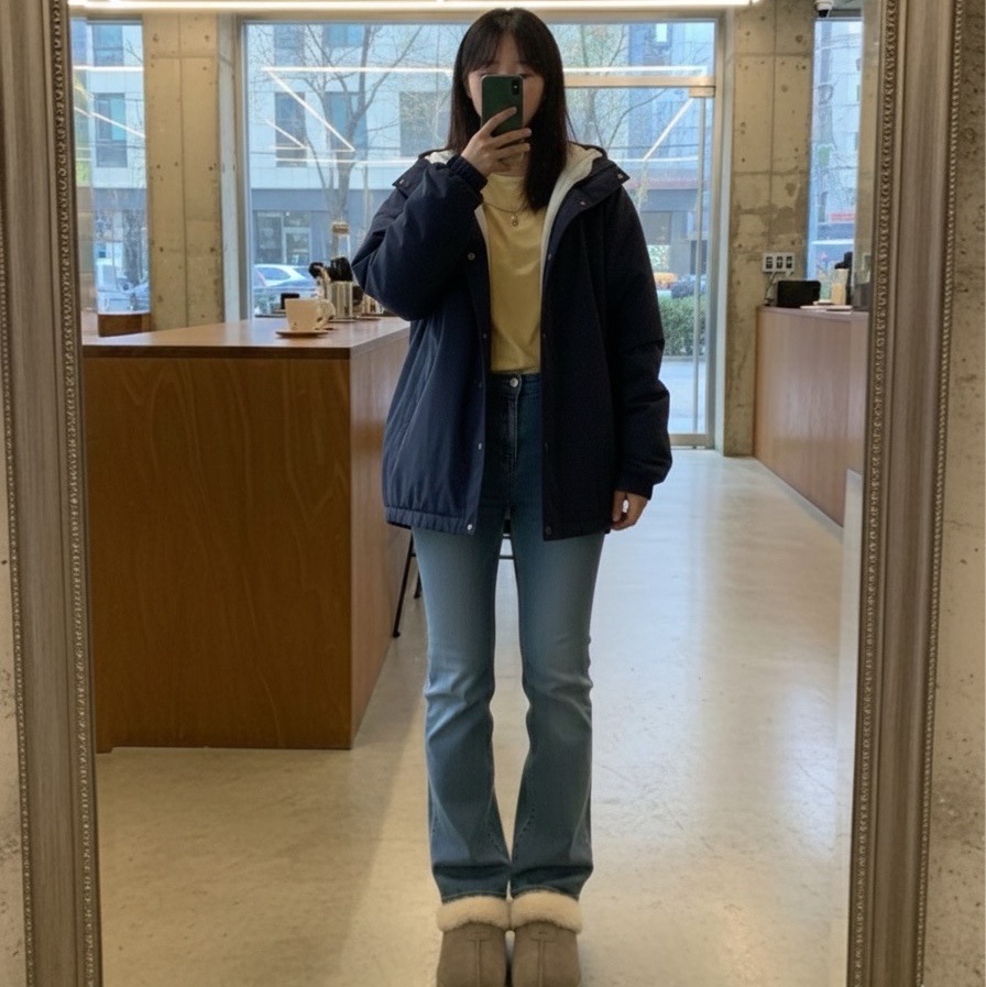 Nike Solo Swoosh Puffer Midnight Navy White - US/EU, (W) UGG Coquette Slipper Chestnut 착용 스타일