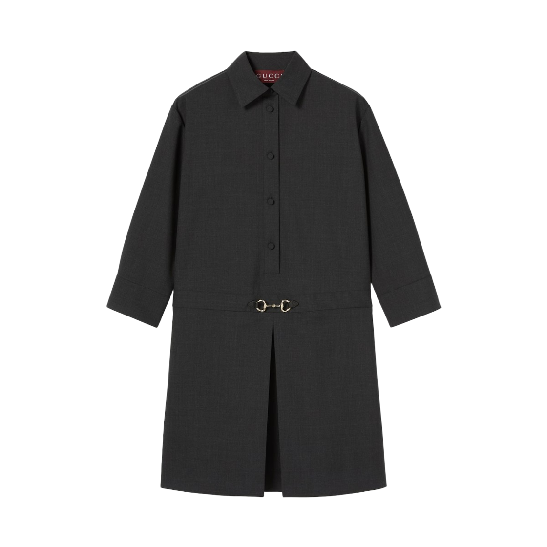 836243-Z8B12-1054 (W) Gucci Wool Dress with Horsebit Dark Grey