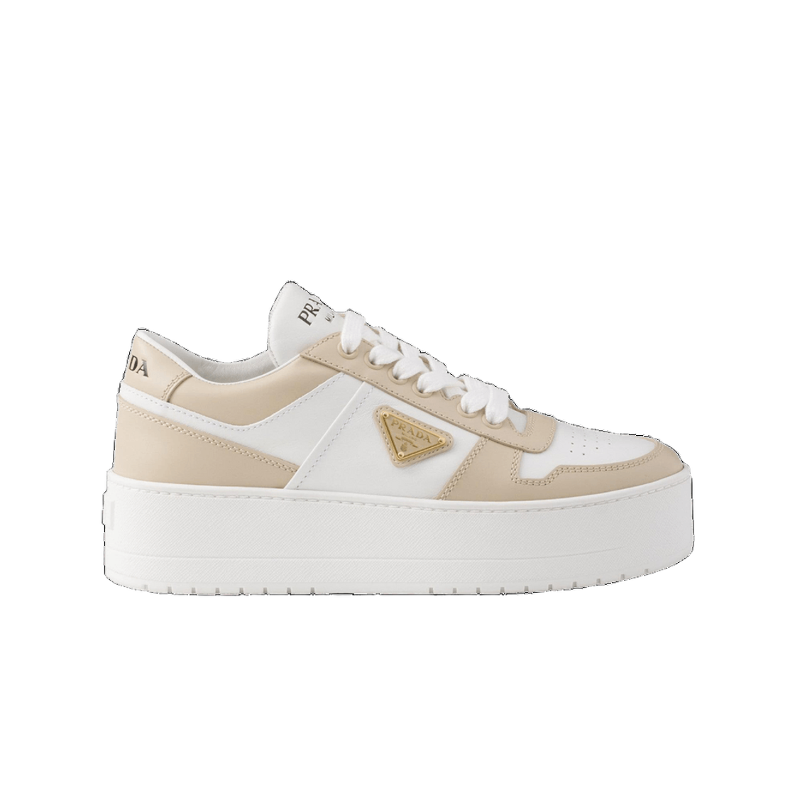 1E792M-3LPI-F0P09 (W) Prada Downtown Leather Sneakers Desert White