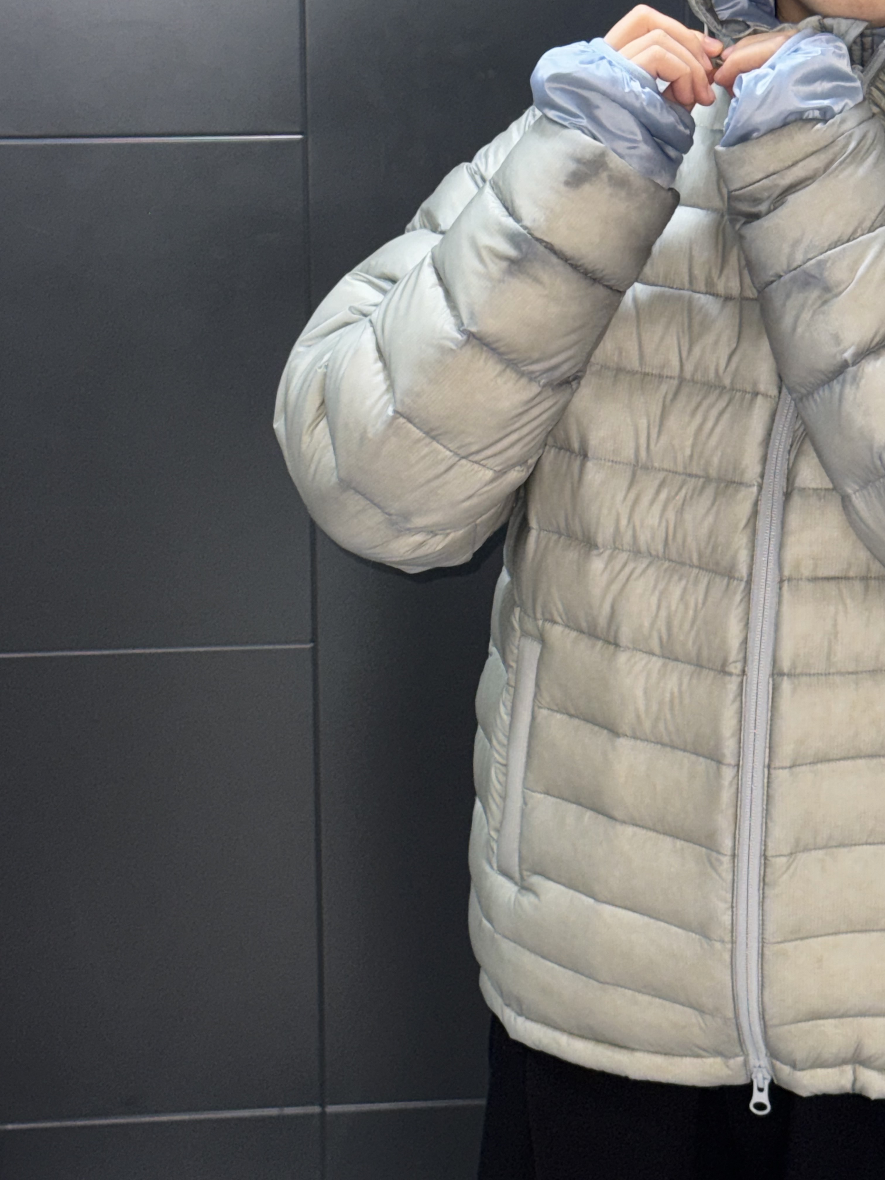 Sansan Gear Suffix Puffer Jacket Grey - 25FW, Sansan Gear Suffix Puffer Jacket Grey_25FW 착용 스타일 - 2