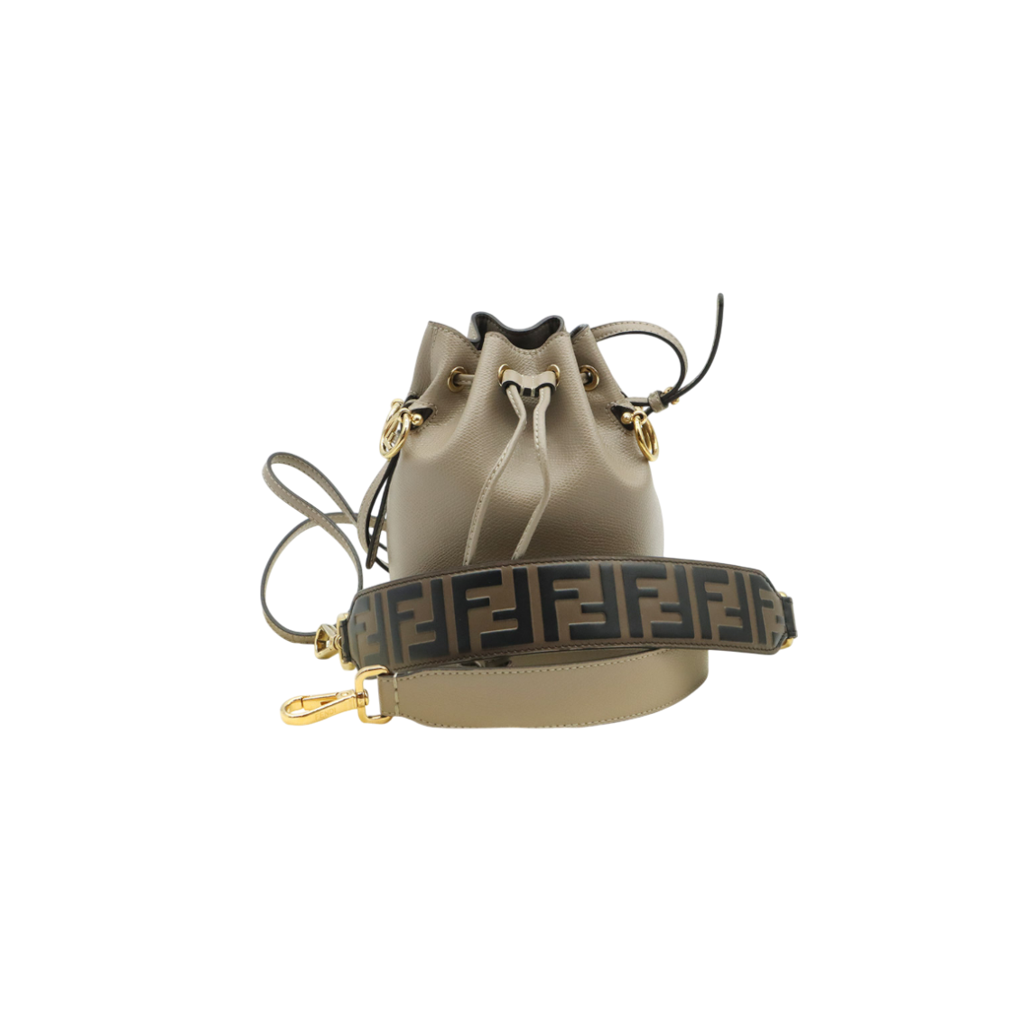 IT5U27SHCF25 Fendi Dove Gray Calfskin Montreux Mini Bucket Bag with Gold Accents - 2 Way
