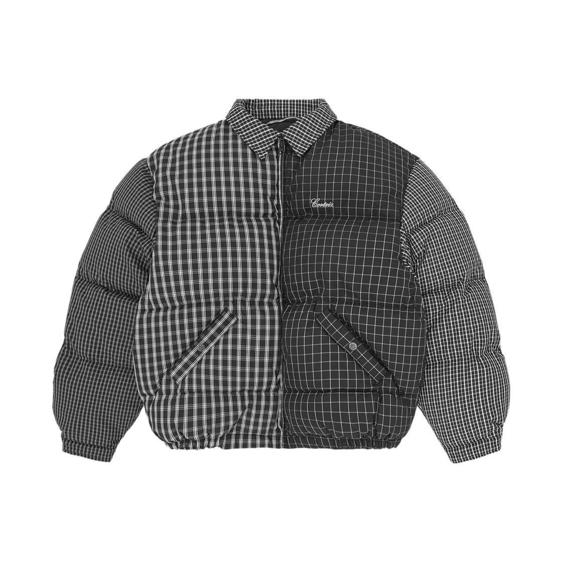 - Corteiz Collar Bolo Down Jacket Black Plaid