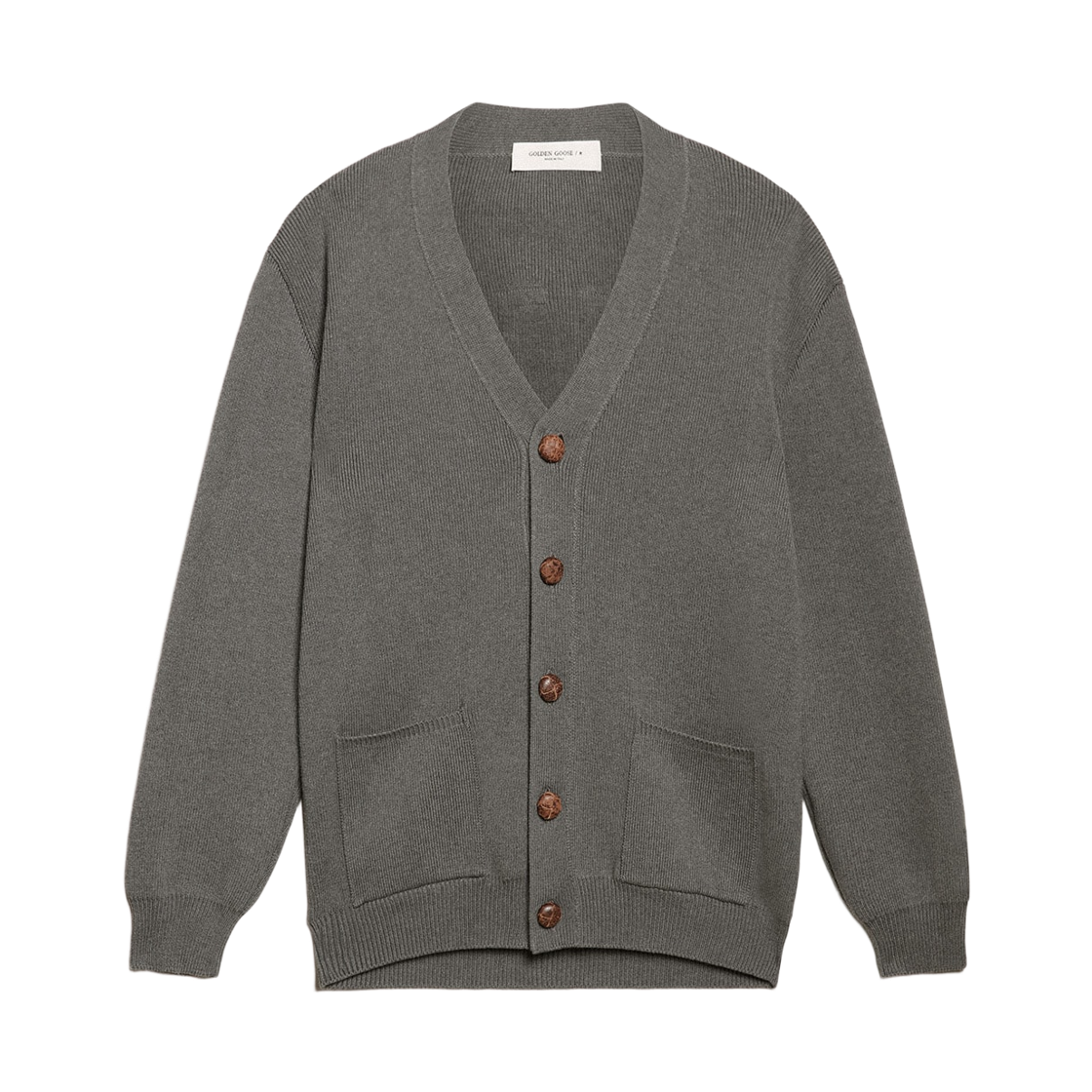 GWP00950-P000662-60304 (W) Golden Goose Logo Back Cotton Cardigan Dark Grey Melange