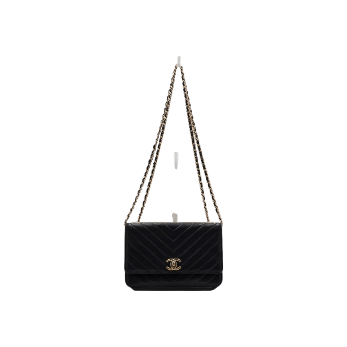 샤넬 블랙 쉐브론 램스킨 트렌디CC WOC 금장체인 숄더백 겸 크로스백(Chanel Black Chevron Lambskin Trendy CC WOC with Gold Chain Shoulder and Crossbody Bag)