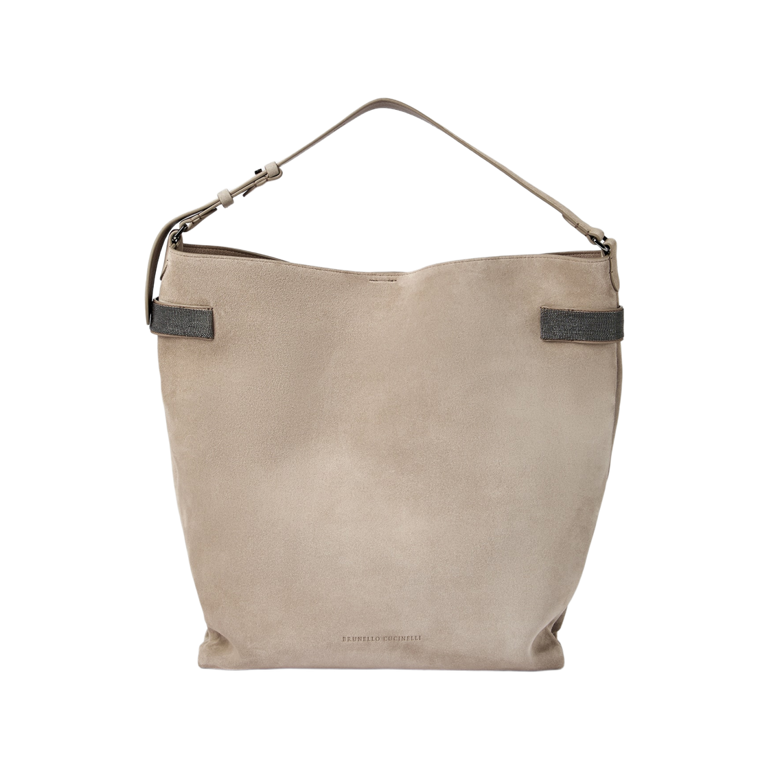 MBDLD2744-C8769 Brunello Cucinelli Essence Hobo Bag in Suede with Precious Bands Grey