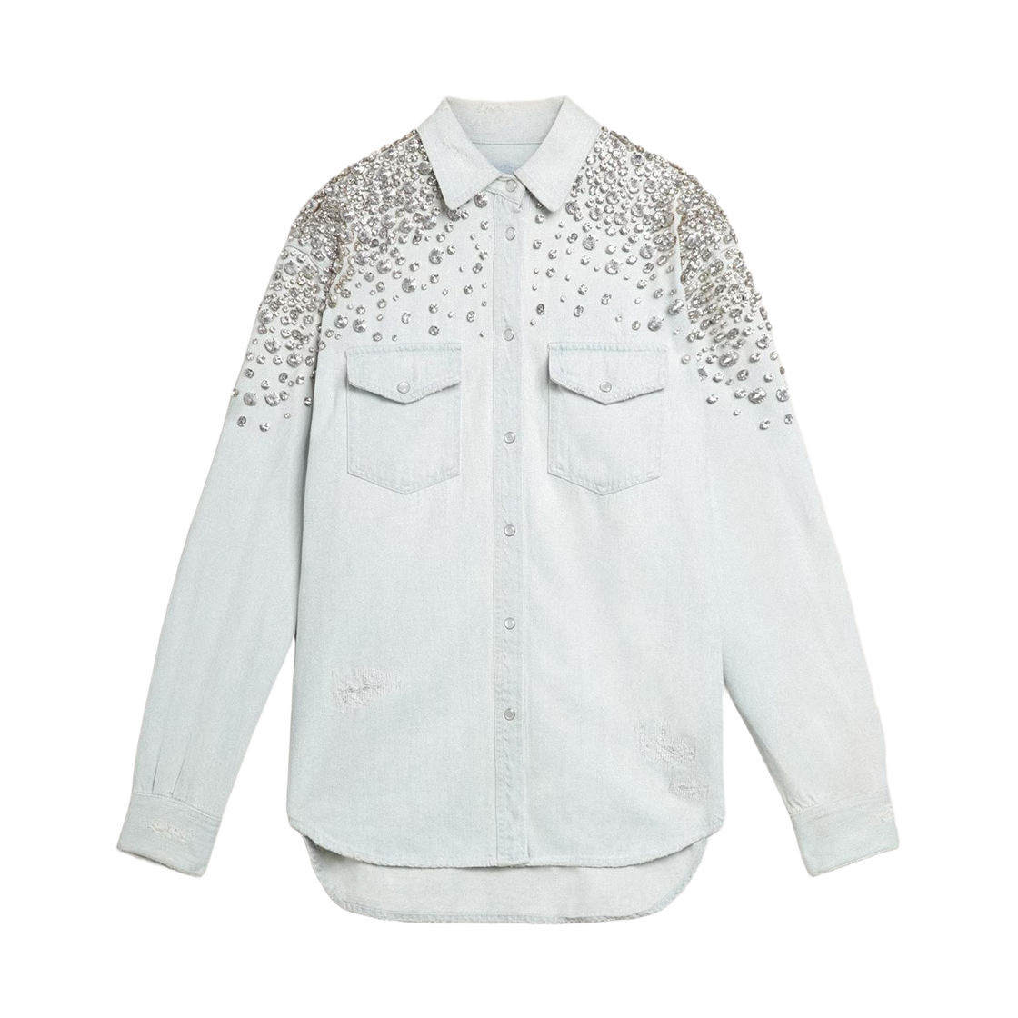 (W) 골든구스 카보숑 크리스탈 보이프렌드 셔츠 블리치드 블루((W) Golden Goose Cabochon Crystal Boyfriend Shirt Bleached Blue)