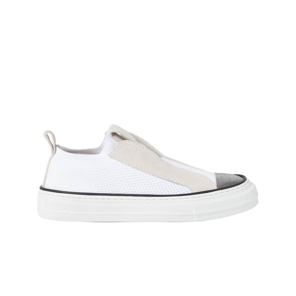 MZ49G2940-C001 (W) Brunello Cucinelli Knit and Suede Slip-On Sneakers with Precious Toe White
