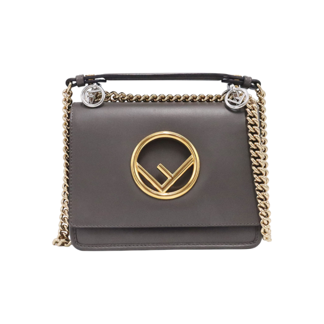 IT938LO5D3CD Fendi KAN I Small Shoulder Bag in Dark Gray Calfskin with Gold Chain